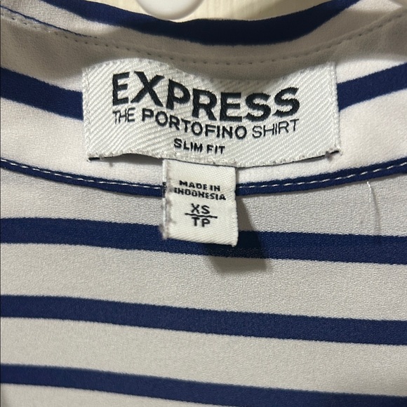 Express Portofino Navy and White Striped Button Down Shirt - Picture 5 of 8